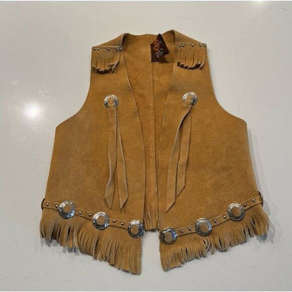 John R Craighead Size Medium Western Cowboy 100% Leather Vest Fringe Costume - Picture 1 of 16